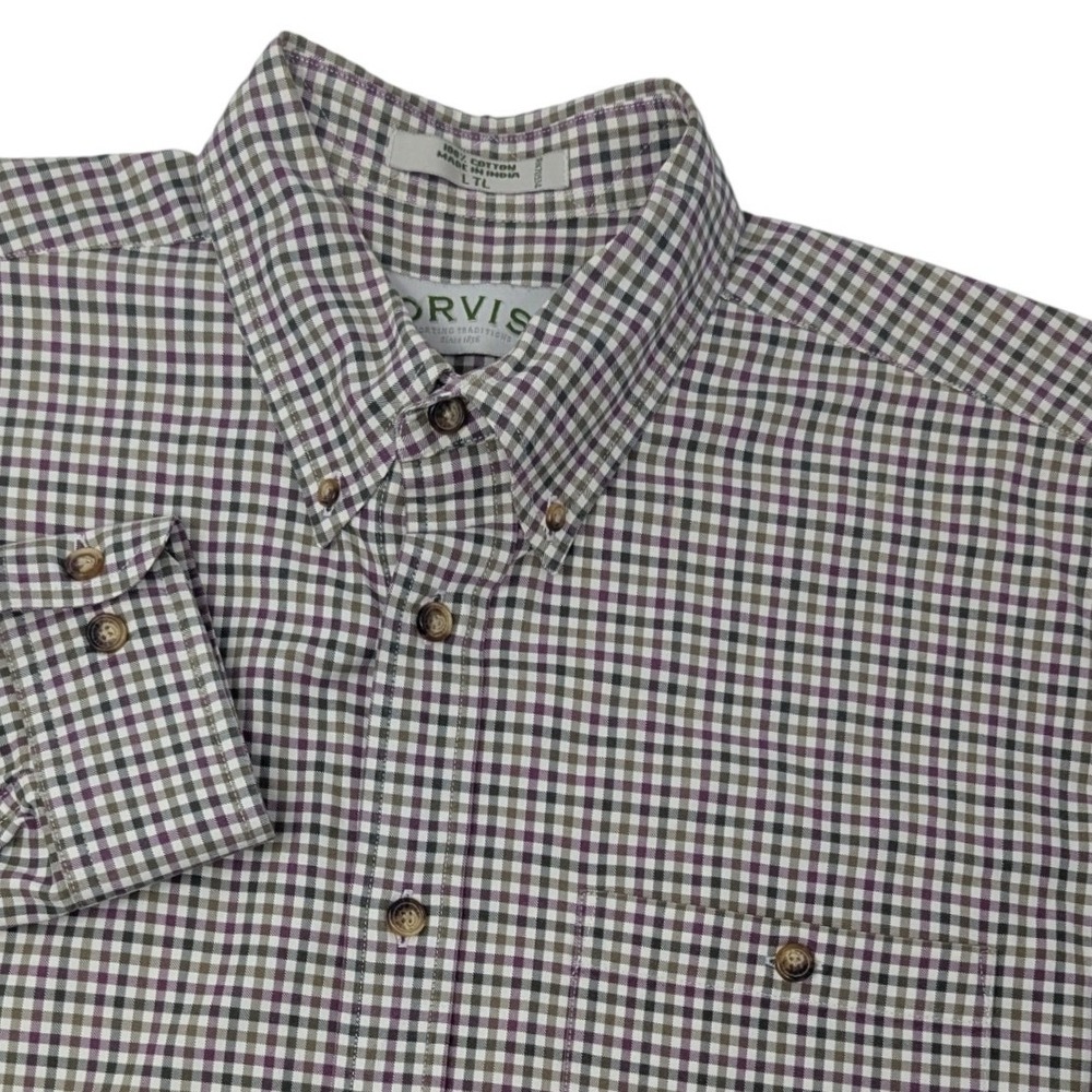 Orvis‎ Mens Long Sleeve Button Down Shirt LTL Gingham Plaid Cotton